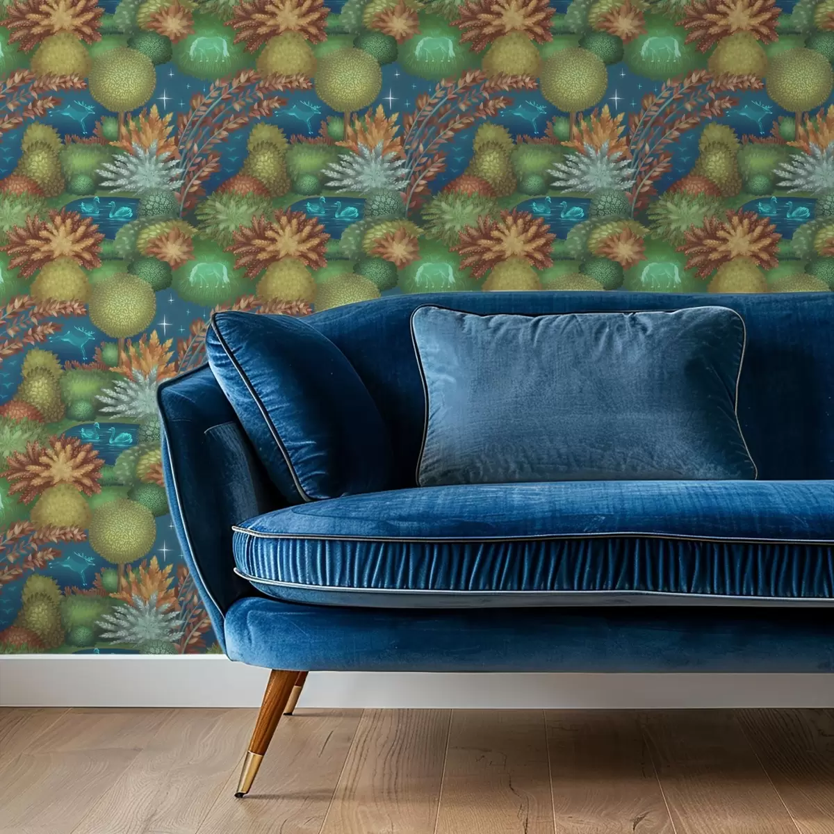 Wallpaper Grădină de basm nocturnă cu lac și animale strălucitoare a00851