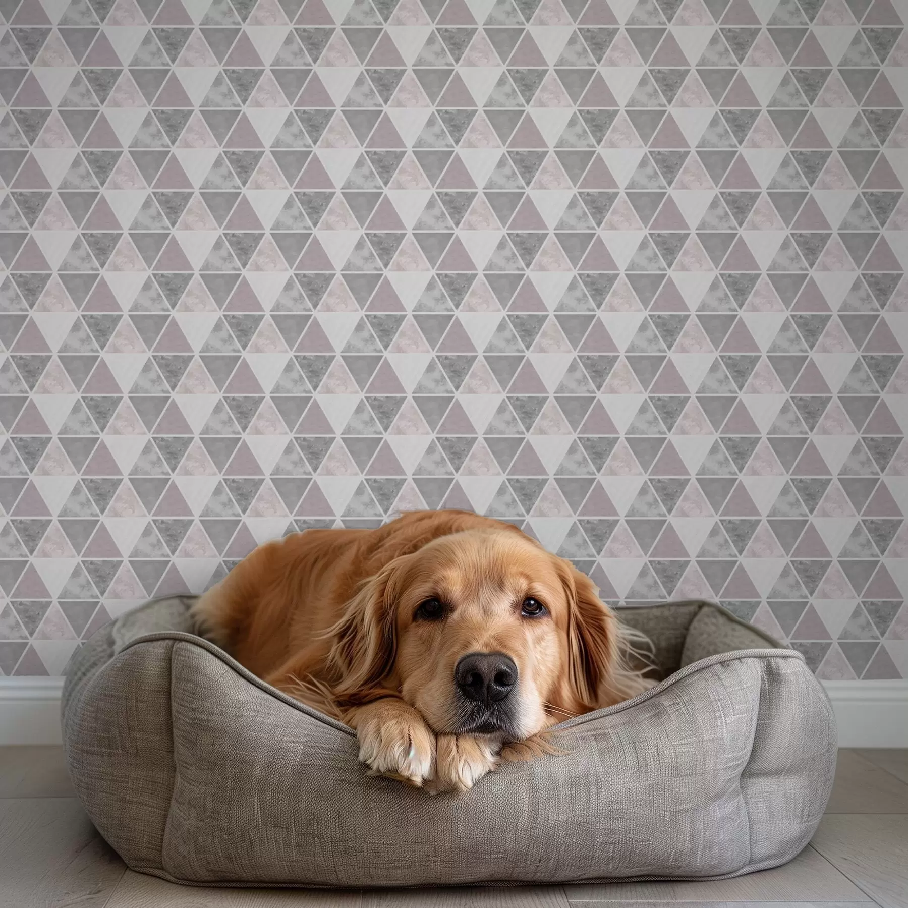fototapet Model geometric triunghiular în tonuri de gri și pudră a00920