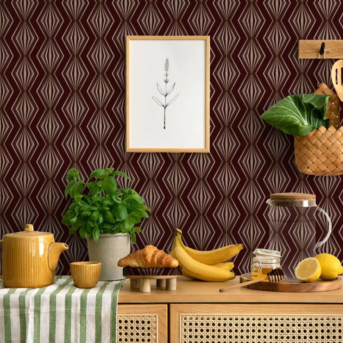 Wallpaper Model geometric cu diamante pe fond maro-vin a00925v1