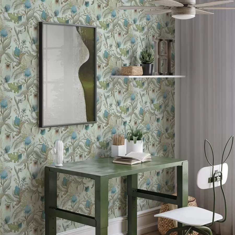 fototapet Flori albastre și verdeață pe un fundal de mentă delicată a00930v1