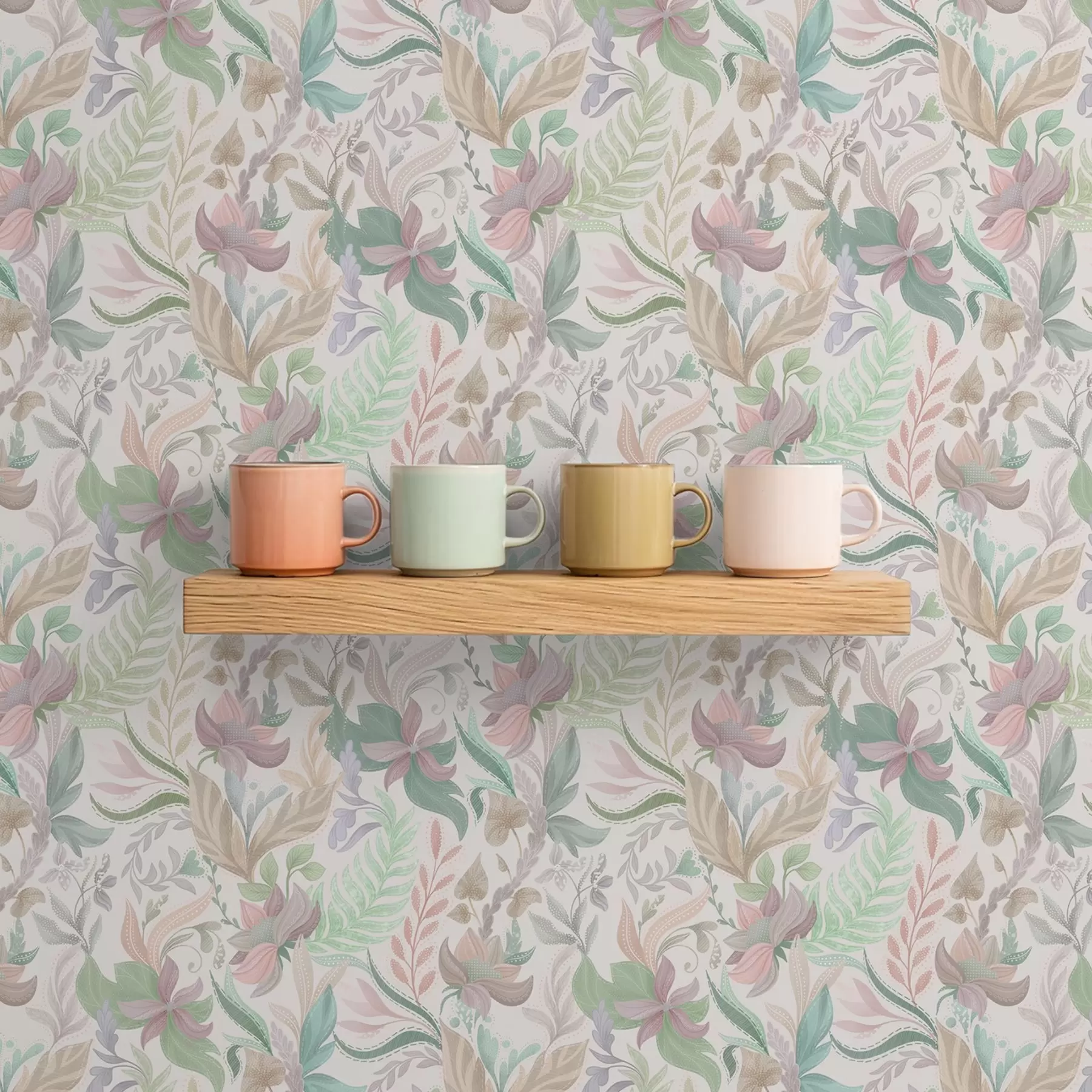 fototapet Flori și frunze delicate în culori pastelate pe un fundal deschis a00931