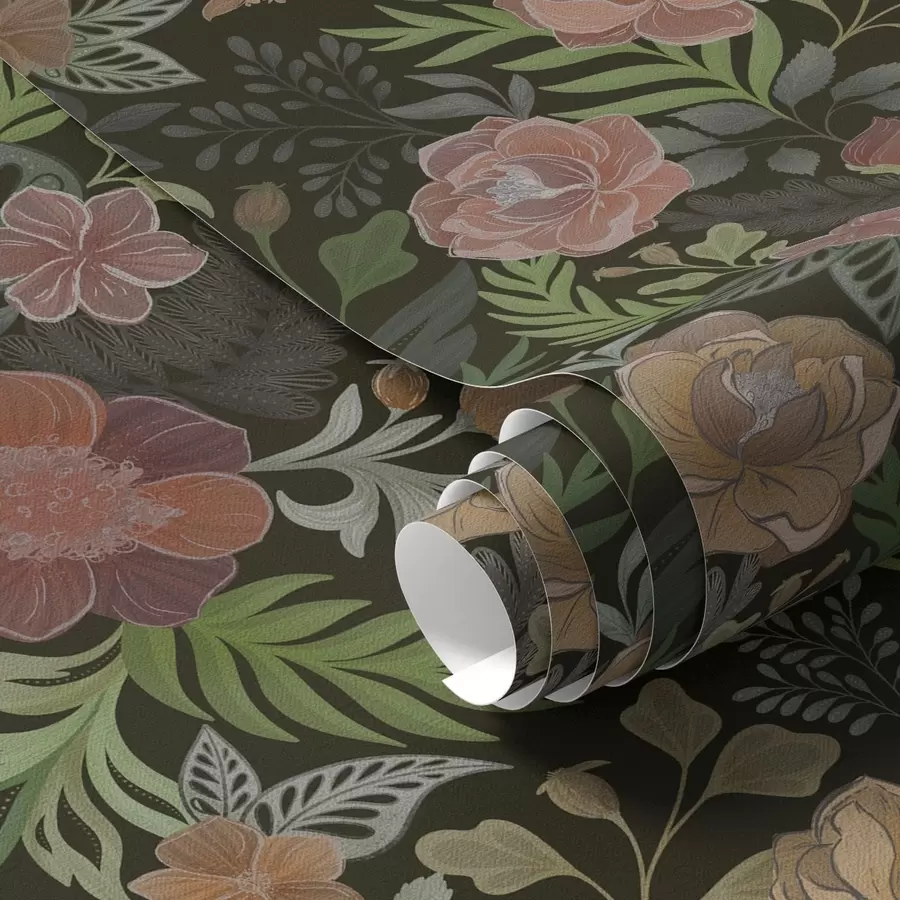 fototapet Flori bogate și verdeață pe un fundal întunecat intens a00932