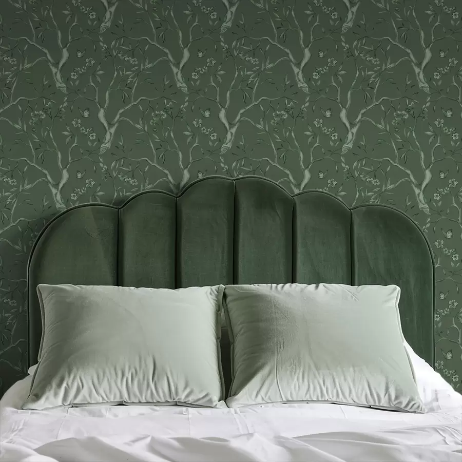 fototapet Ramuri înflorite verzi cu fluturi pe un fundal intens a00951v3