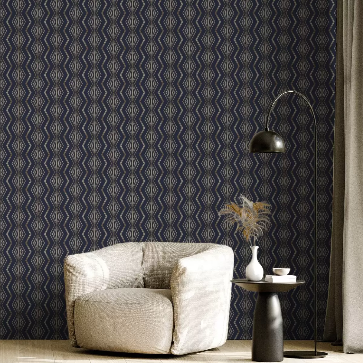 Wallpaper Model geometric cu romburi albastre închise a00973