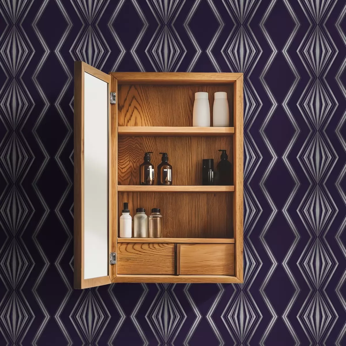 Wallpaper Fundal violet intens cu diamante și linii zigzagate gri a00974v1