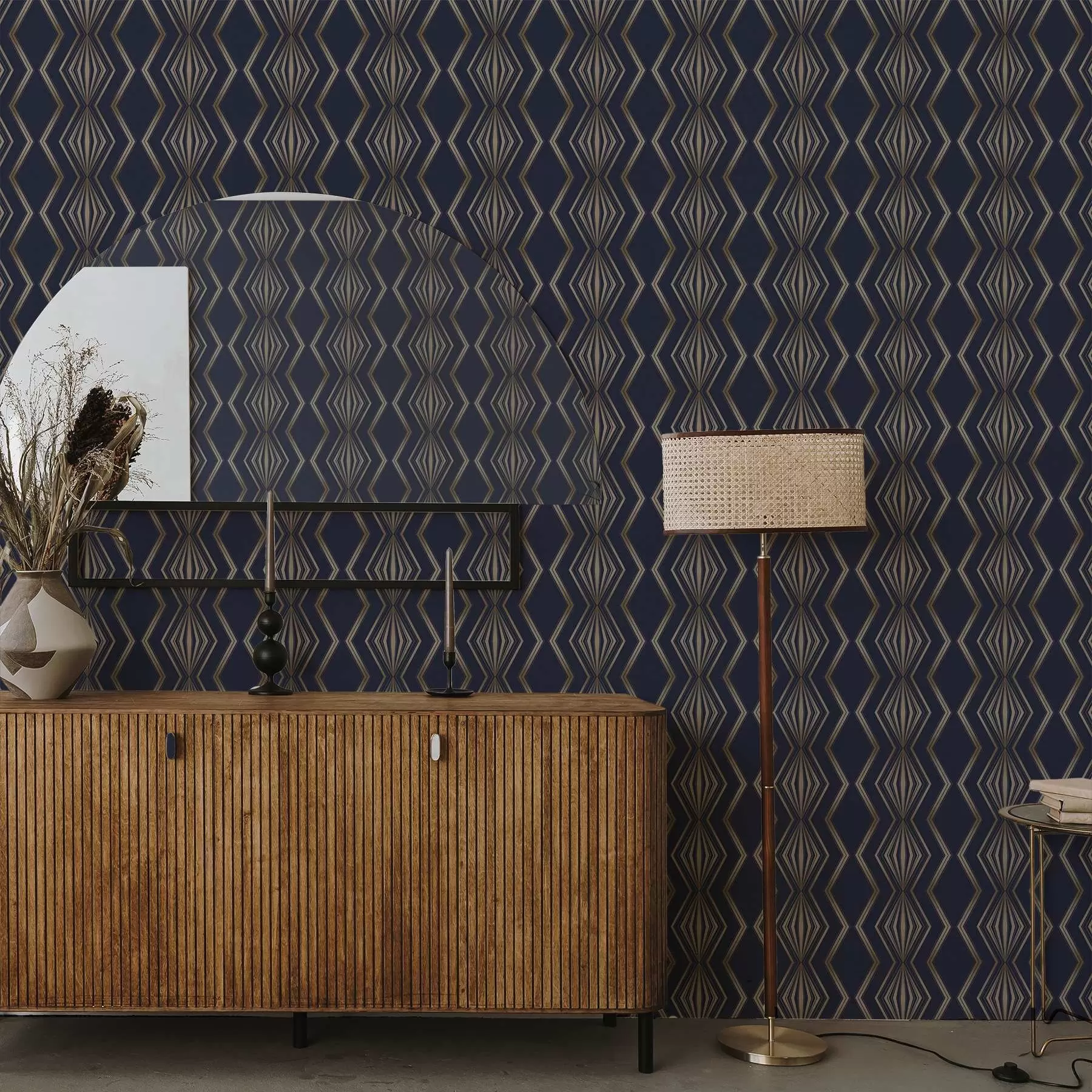 fototapet Fundal albastru închis cu romburi geometrice și zigzaguri a00974v2