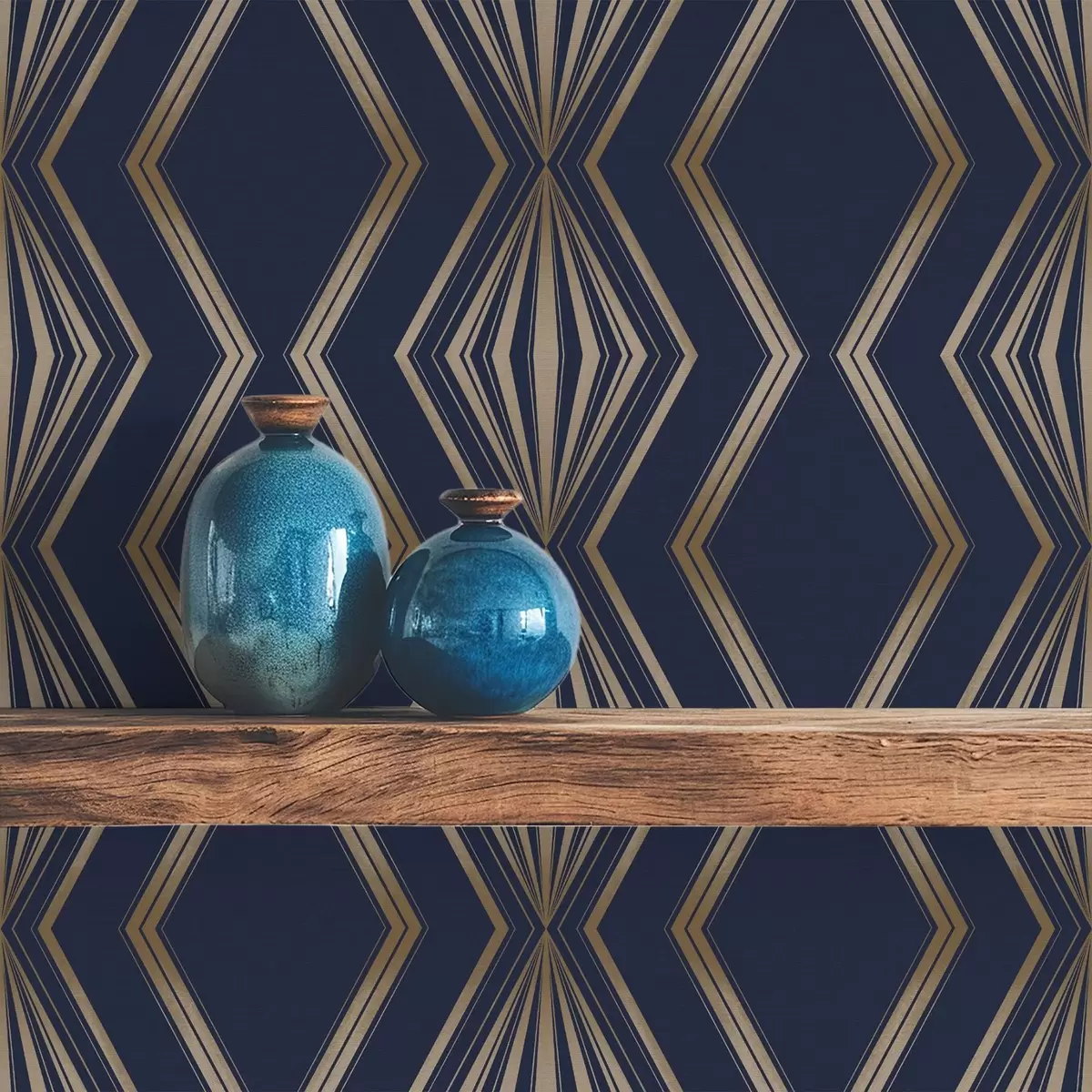 Wallpaper Fundal albastru închis cu romburi geometrice și zigzaguri a00974v2