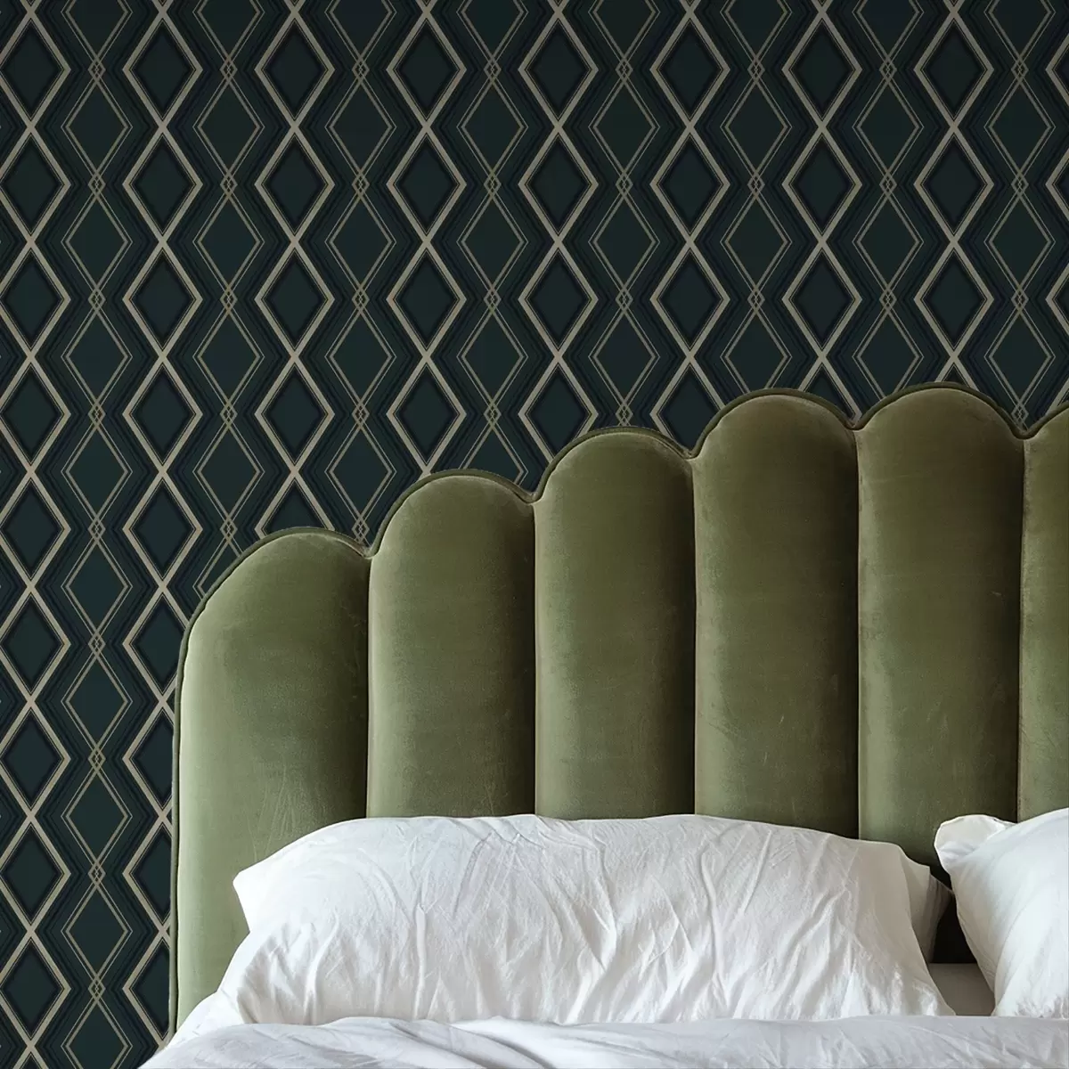 Wallpaper Fundal verde-albastru închis cu un model repetitiv în formă de romburi a00975v1