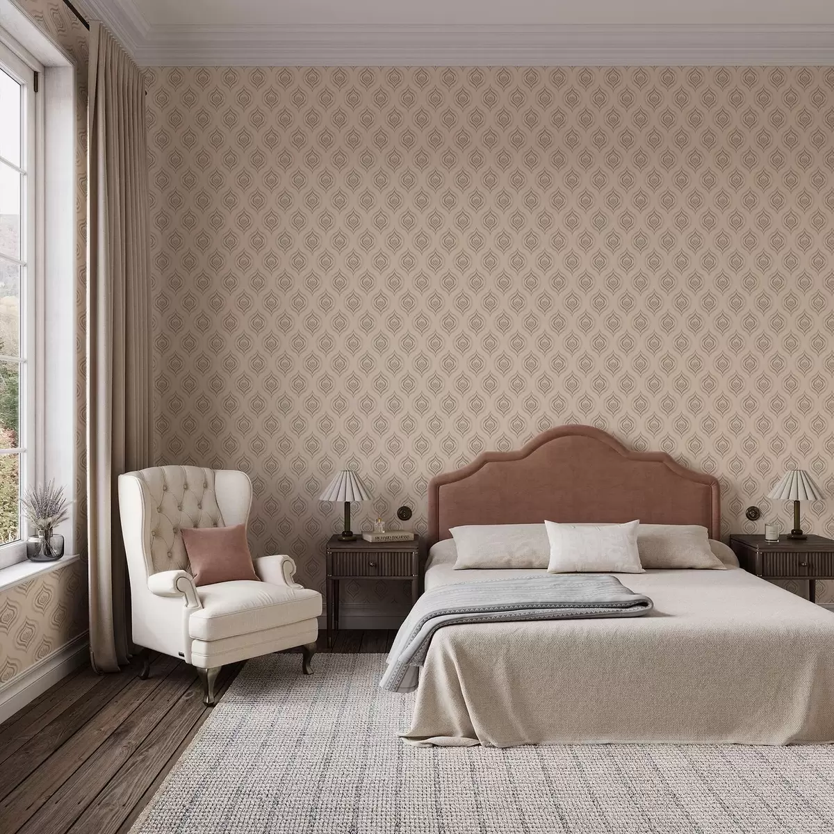 Wallpaper Motivele cu picături pudrate și o floare pe un fundal cald a00977v2