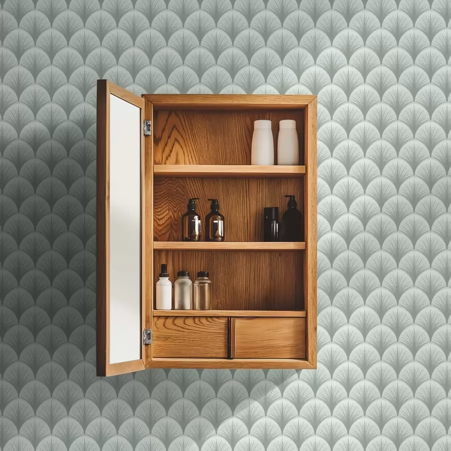 fototapet Arce cu evantai din mentă cu raze pe un fundal verde pal a00978v2