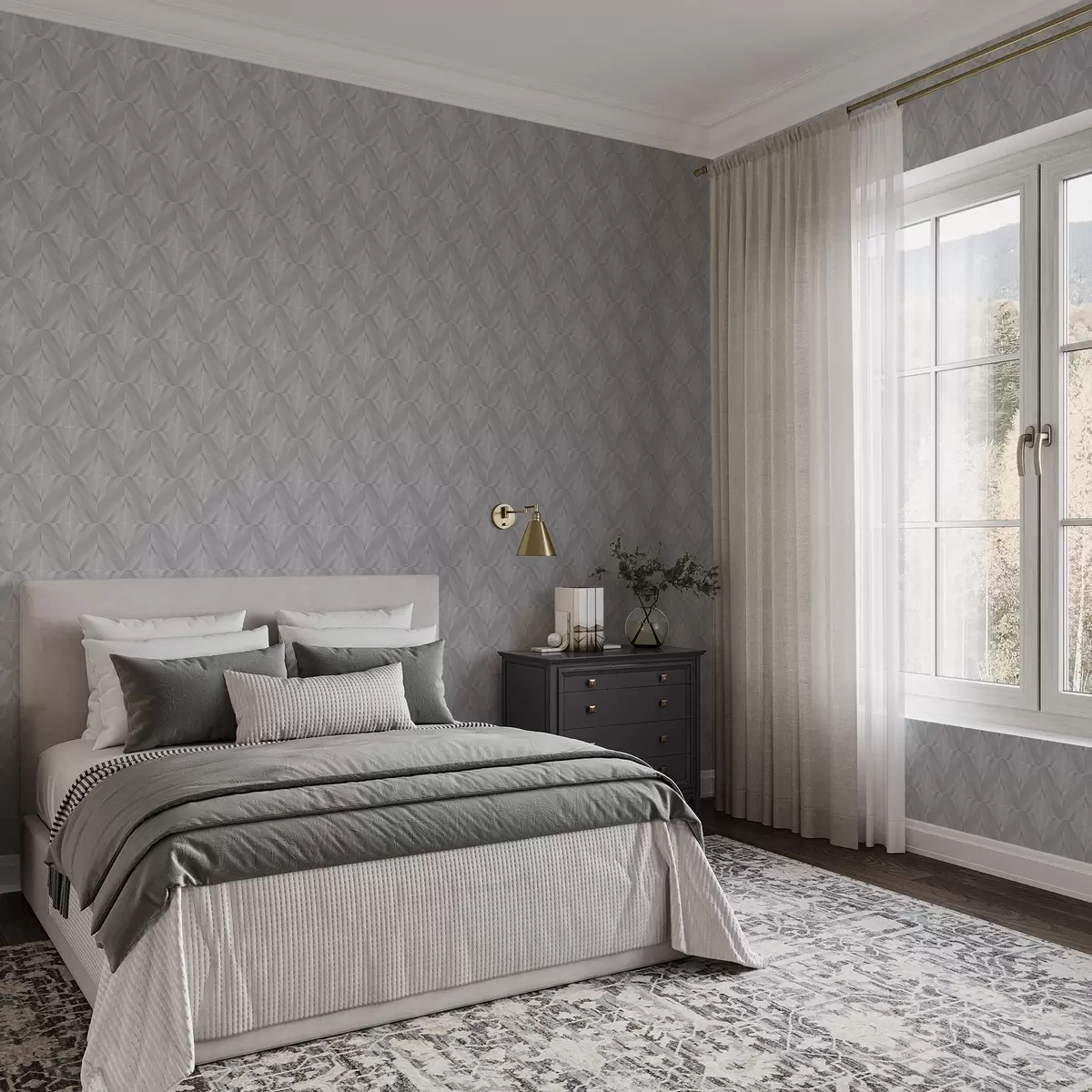 Wallpaper Geometria liniilor înclinate într-o paletă rece de gri-albastru a00983v2