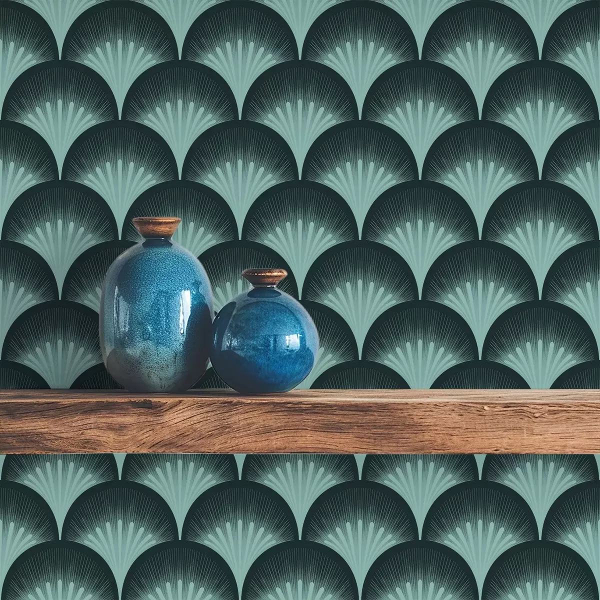 Wallpaper Evantaiuri contrastante în nuanțe de mentă pe un fundal aproape negru a00990