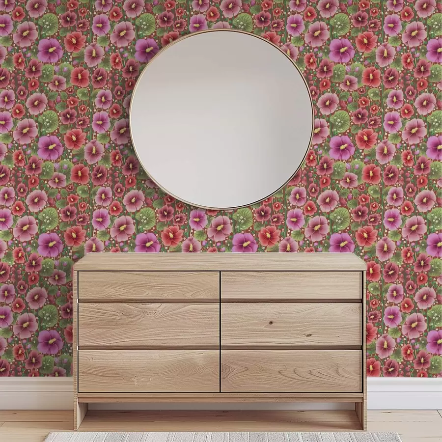 fototapet Hibiscus înflorit pe un fundal cald, de culoare roșu-maroniu a00993v1