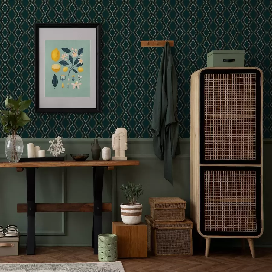 fototapet Fundal verde-albastru închis cu rânduri verticale de romburi a00976