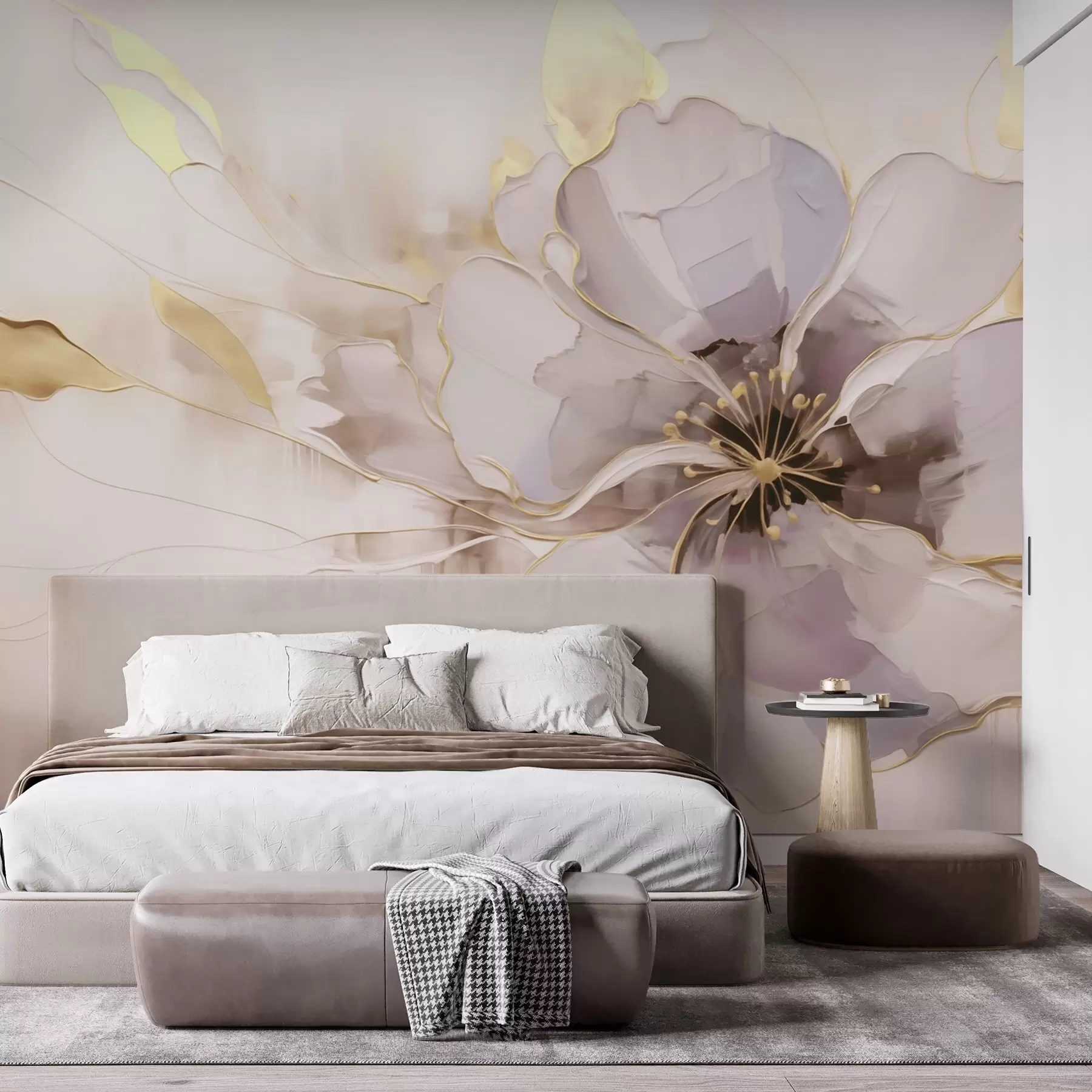 fototapet Floare albastră cu accente galbene într-un stil abstract, realizată cu pensula w09505