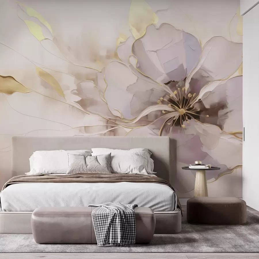 fototapet Floare albastră cu accente galbene într-un stil abstract, realizată cu pensula w09505