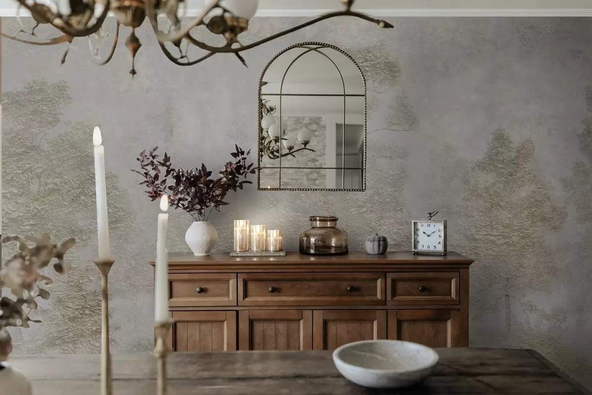 fototapet Pădure ceațoasă cu o stârcă albă și textură moale w04953