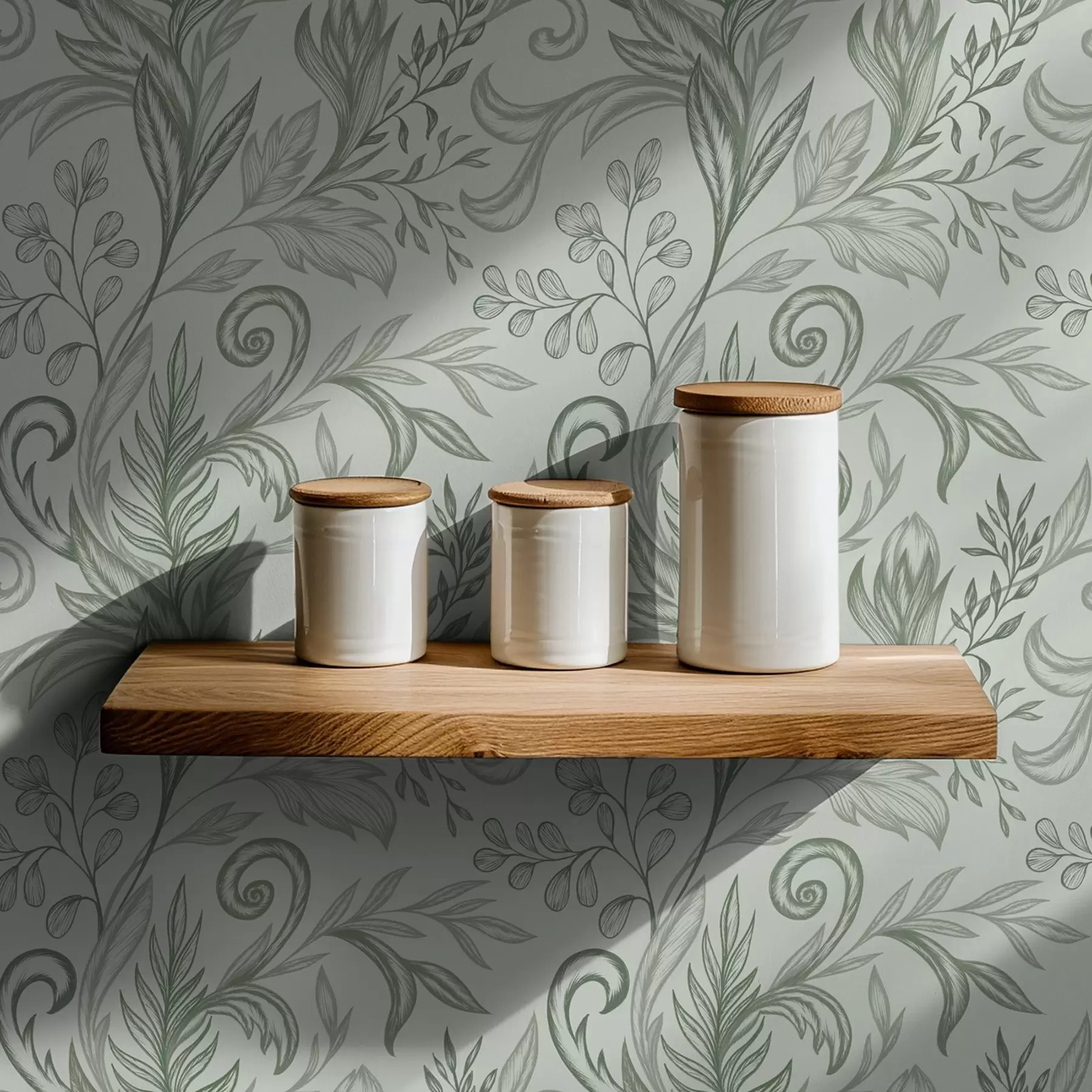 fototapet Frunze moi de mentă, ondulate, cu linii delicate de culoare gri-verde a00935v3