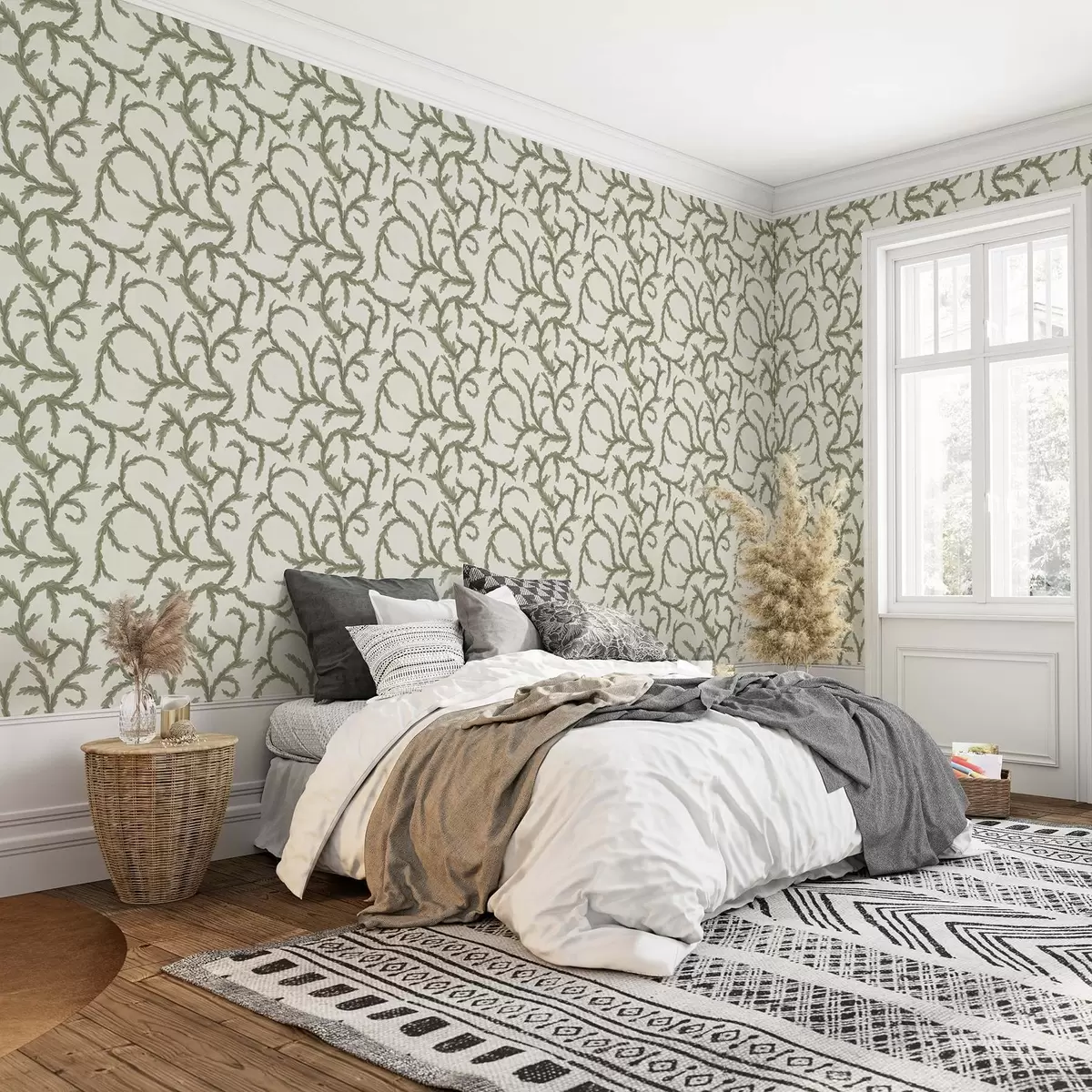 Wallpaper Bucle moi de conifere verzi pe un fundal deschis a00938