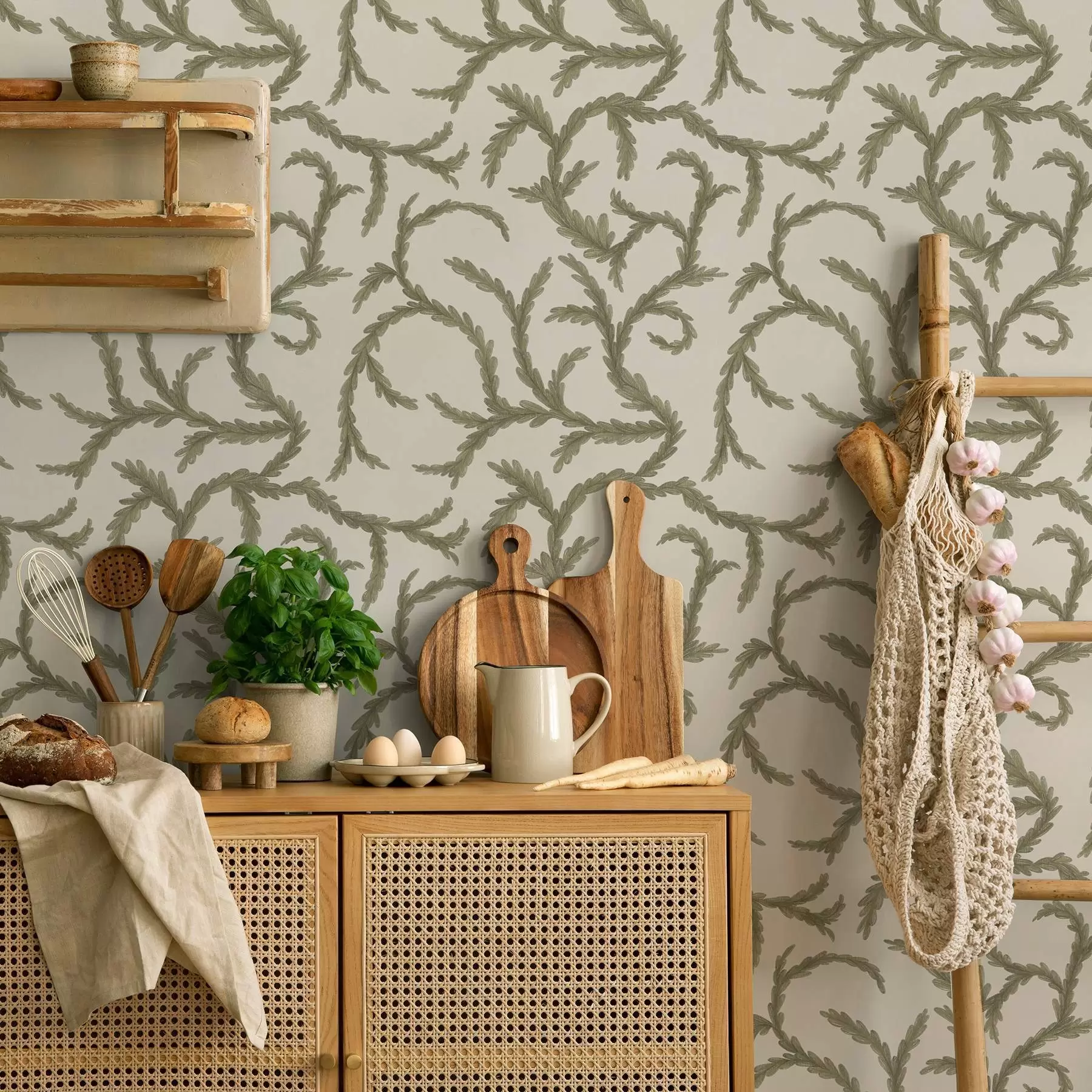 fototapet Bucle moi de conifere verzi pe un fundal deschis a00938