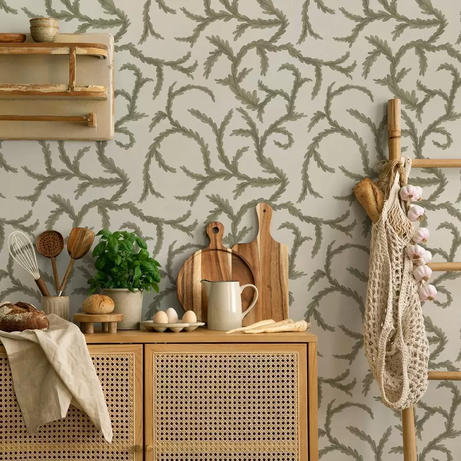 fototapet Bucle moi de conifere verzi pe un fundal deschis a00938