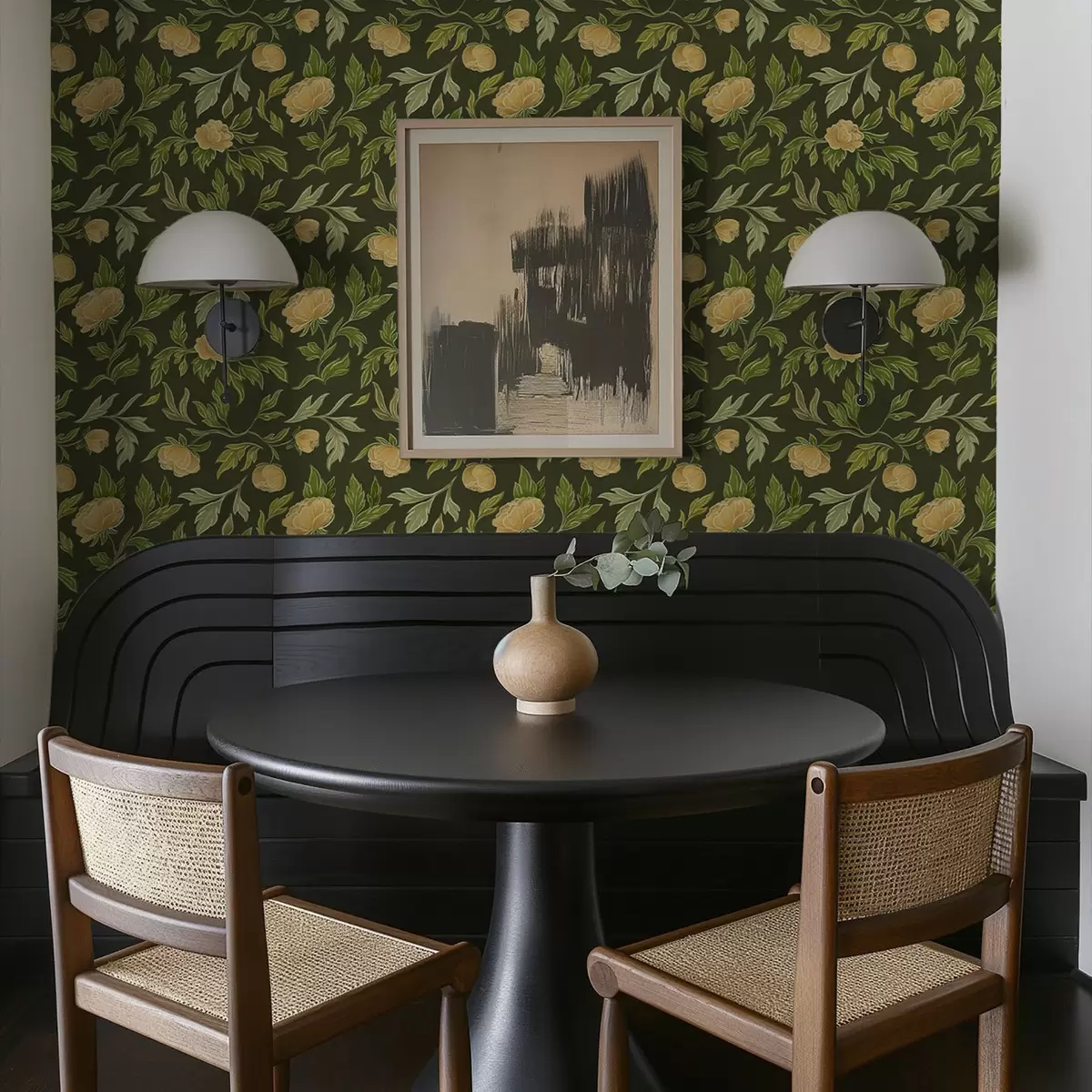 Wallpaper Bujori galbeni pe un fundal verde închis intens a00942v1