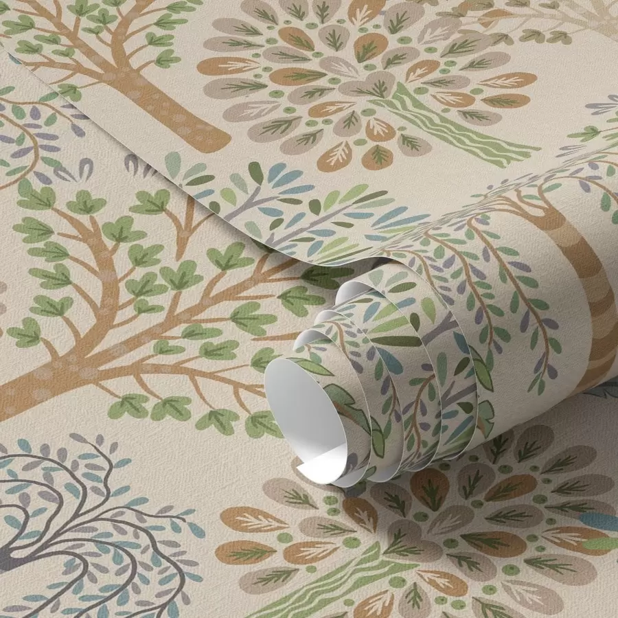 fototapet Copaci decorativi într-o paletă naturală delicată a00960