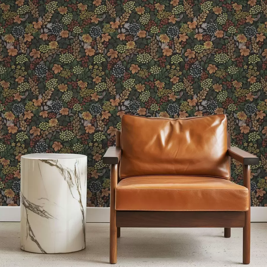 fototapet Grădină caldă noaptea, cu flori galbene și frunziș luxuriant a00996v1