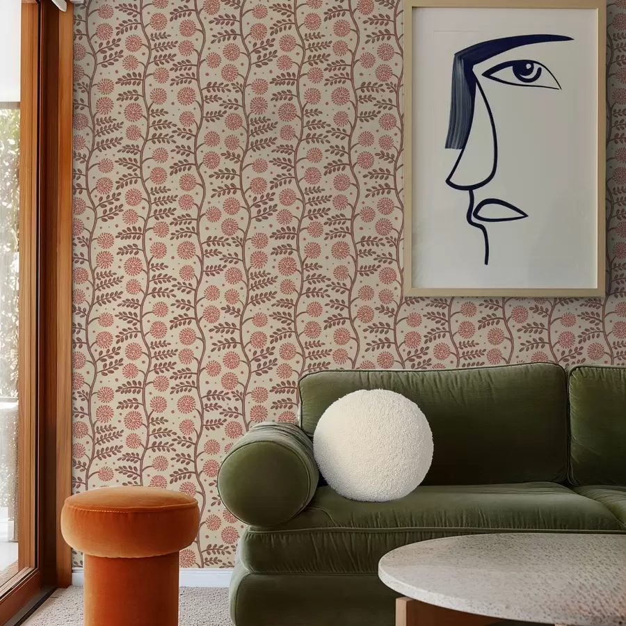 fototapet Tulpini din teracotă cu flori pufoase de culoarea coralului pe un fundal crem a00997v1