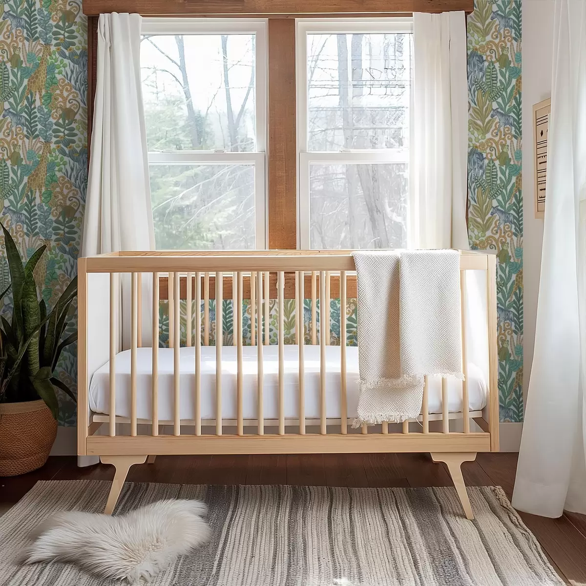 Wallpaper Animale vesele din savană printre frunze pe fundal alb a01000