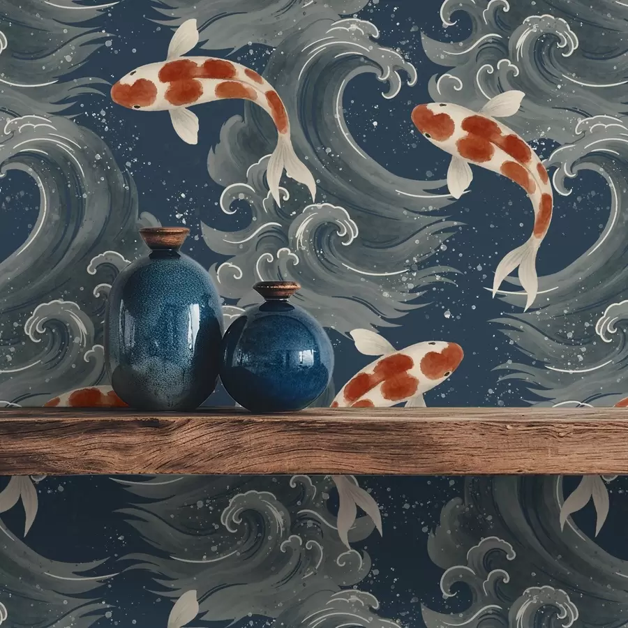 fototapet Pești koi înotând printre valurile dramatice ale oceanului a01019