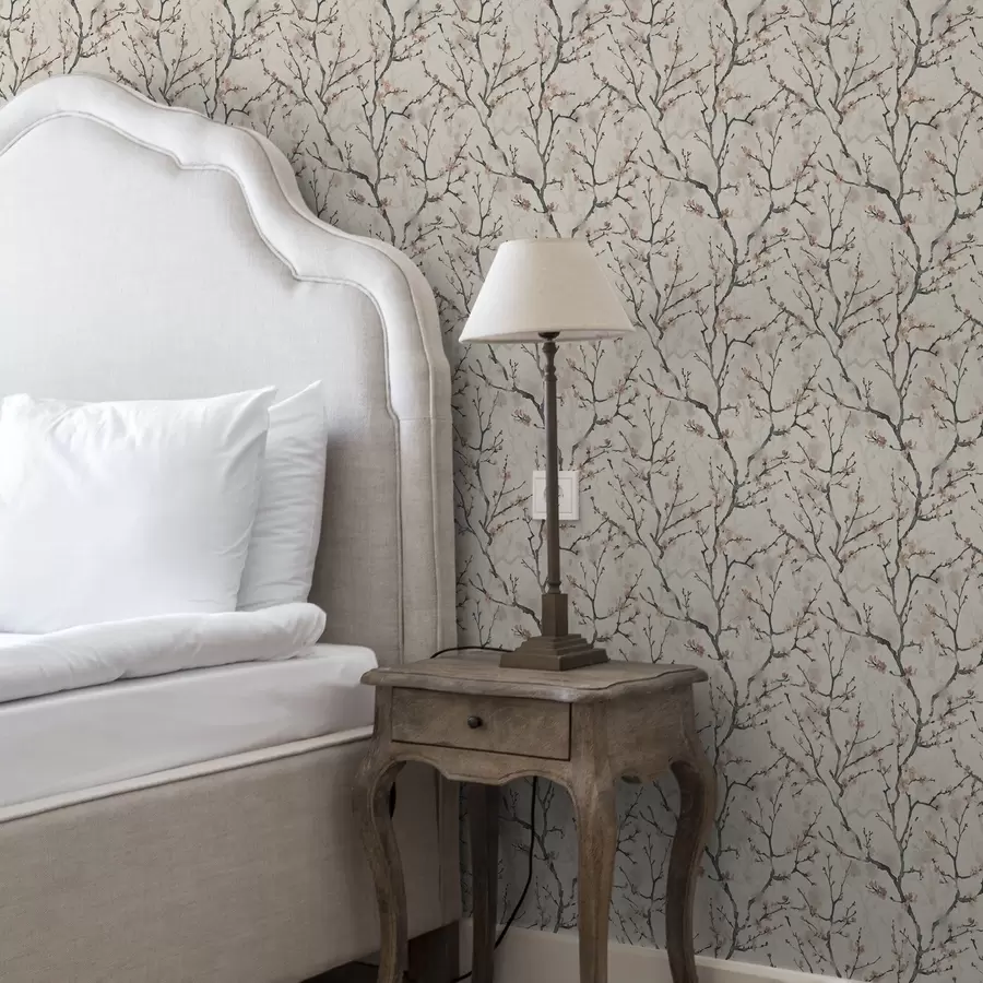 fototapet Ramuri de sakura pictate în acuarelă pe un fundal deschis a01033