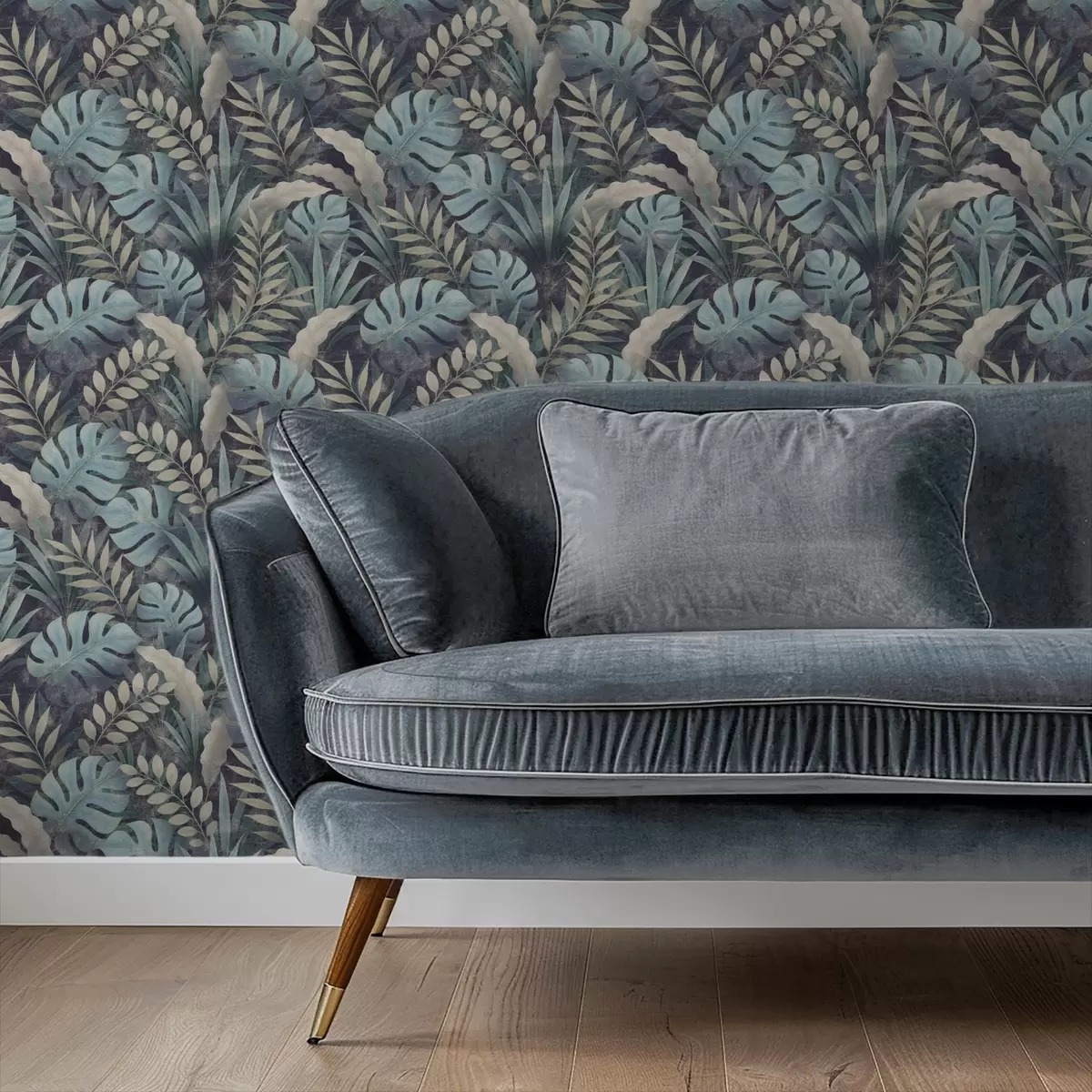 Wallpaper Frunziș tropical în nuanțe reci de albastru-verde a01035