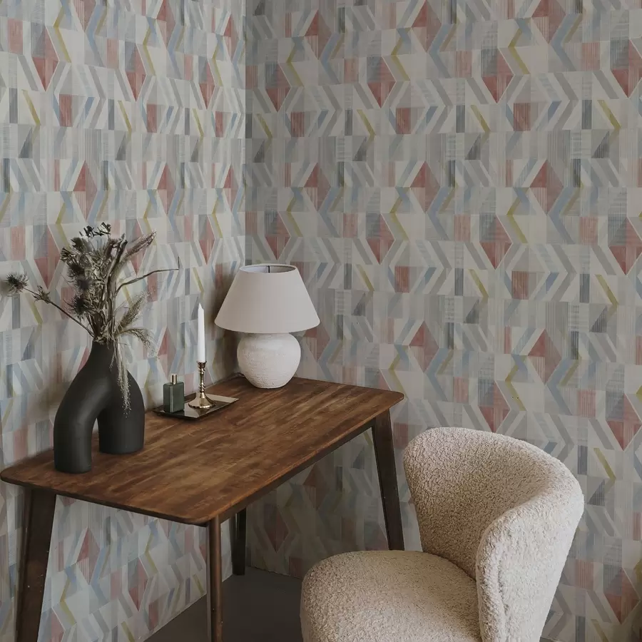 fototapet Săgeți geometrice în tonuri pastelate de roșu și albastru a01056