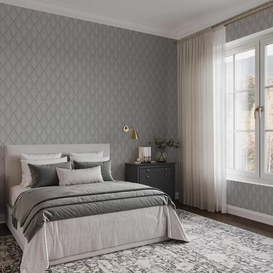 fototapet Art Deco gri cu forme în formă de evantai a01064