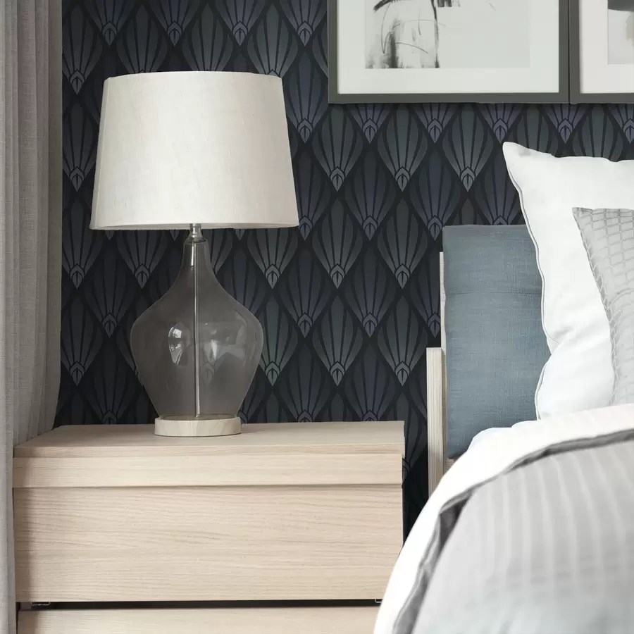 fototapet Art Deco albastru-gri rece, cu forme în formă de evantai a01064v3