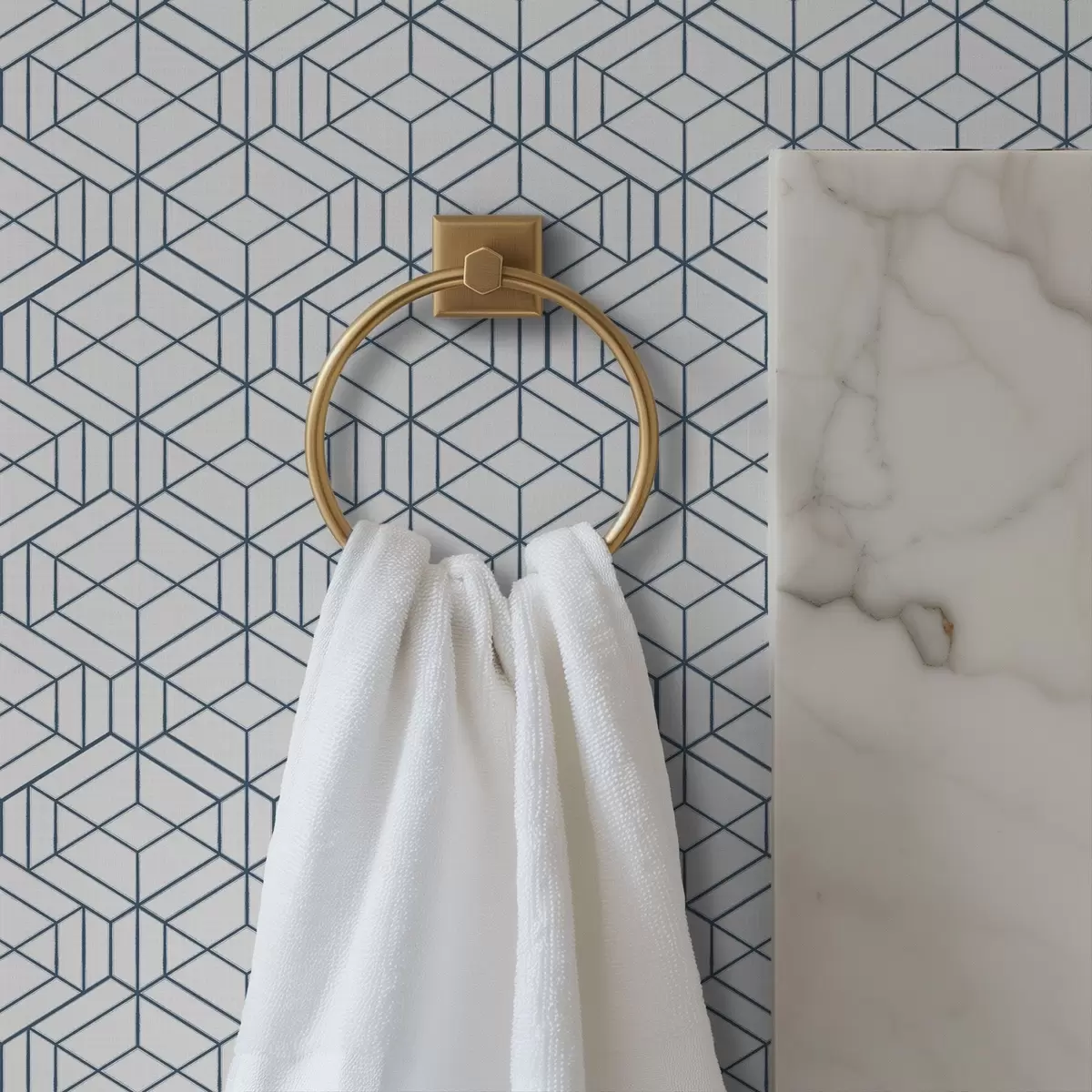 Wallpaper Fundal alb cu cuburi geometrice tridimensionale albastre a01067