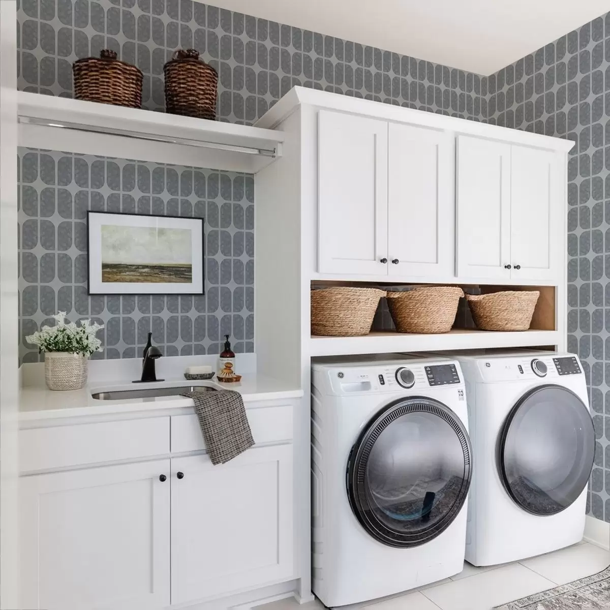 Wallpaper Mozaic gri cu arcuri dreptunghiulare și textură moale a01068