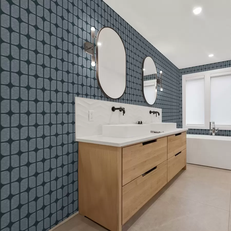 fototapet Fundal albastru închis cu mozaic gri din plăci rotunjite a01068v1