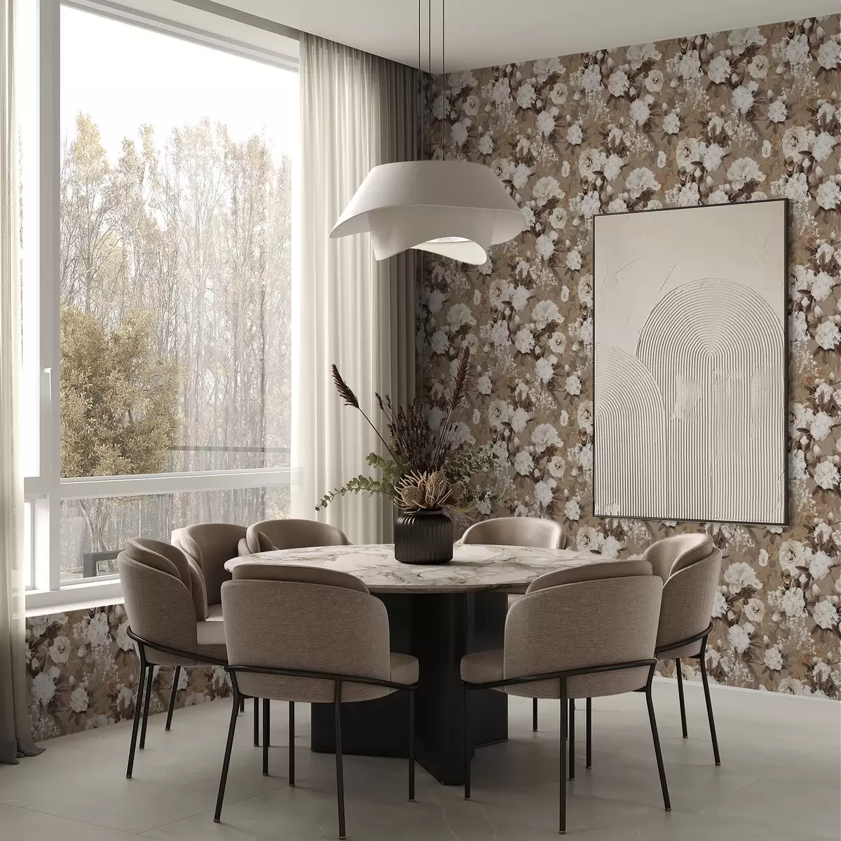 Wallpaper Bujori bej calzi pe un fundal texturat a01087