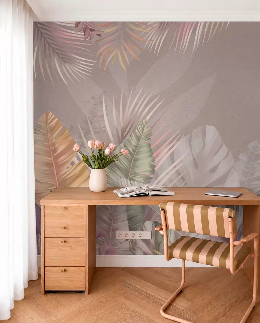 fototapet Frunze tropicale în nuanțe pastelate delicate w01684