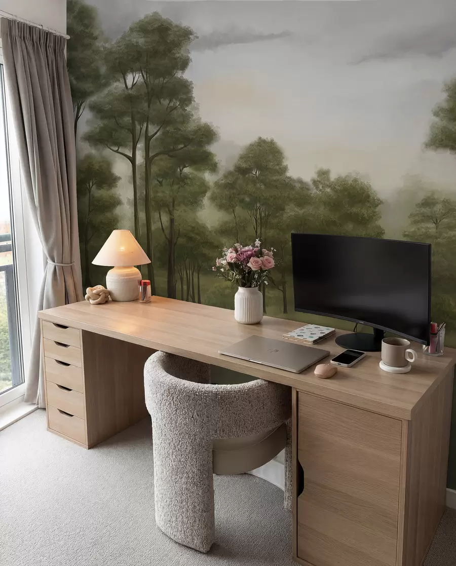 fototapet Peisaj forestier liniștit în nuanțe delicate w02193