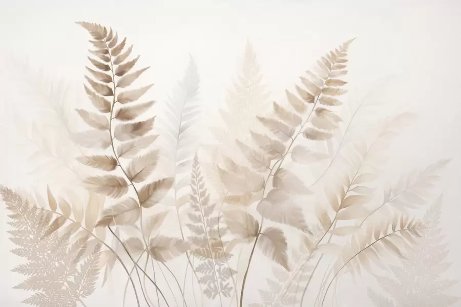 fototapet Frunze de ferigă uscate, texturate, în diferite nuanțe de maro, cu un fundal moale și deschis, în stil acuarelă. w09615