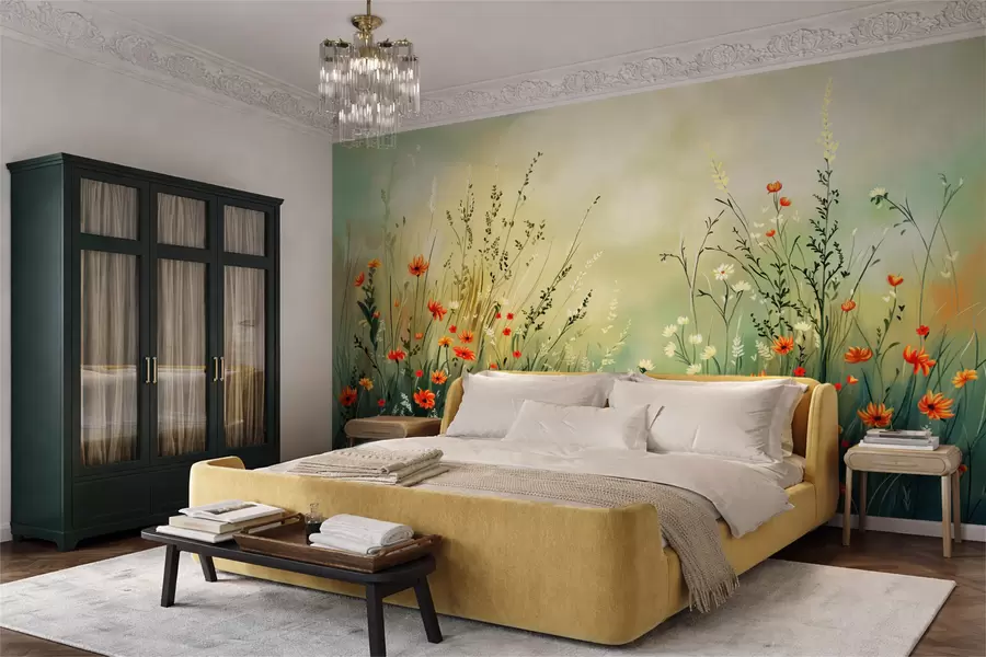 fototapet Flori și ierburi de câmp în stil pictural delicat w05015