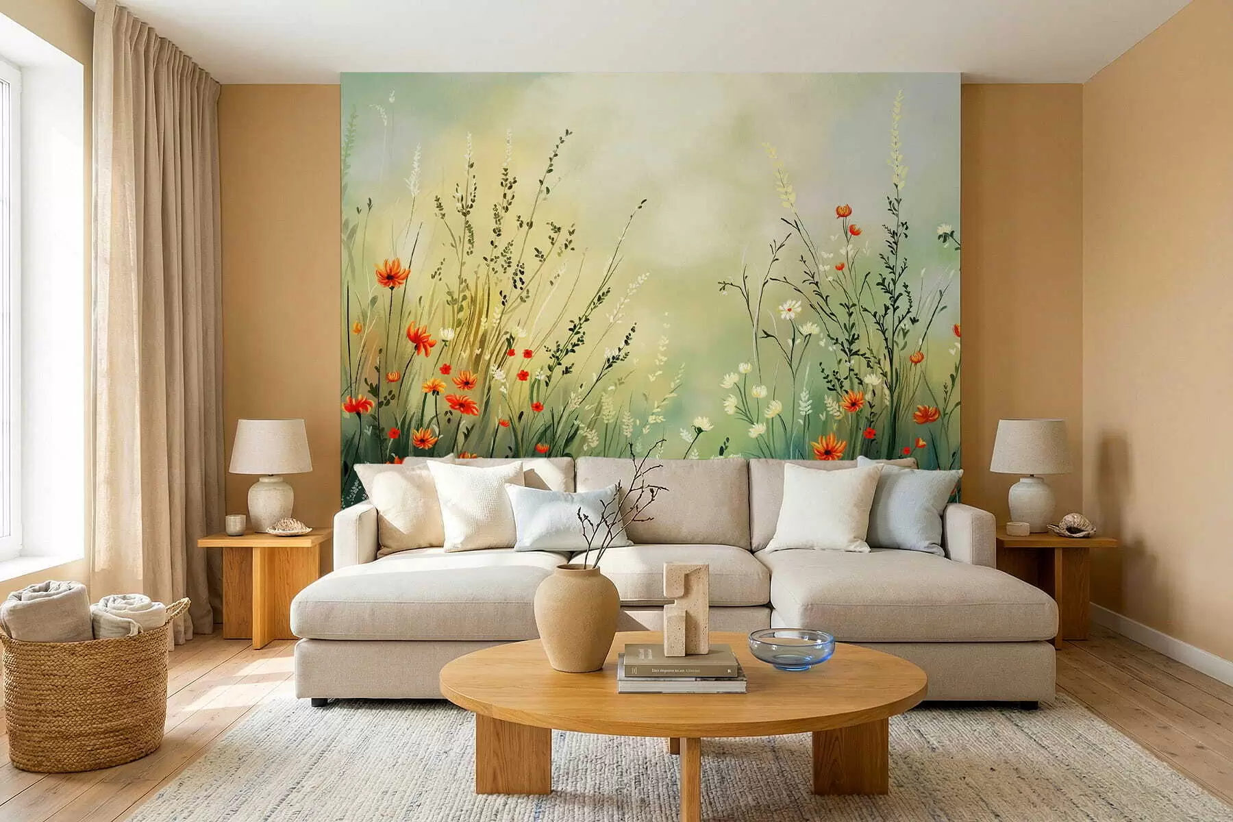 fototapet Flori și ierburi de câmp în stil pictural delicat w05015