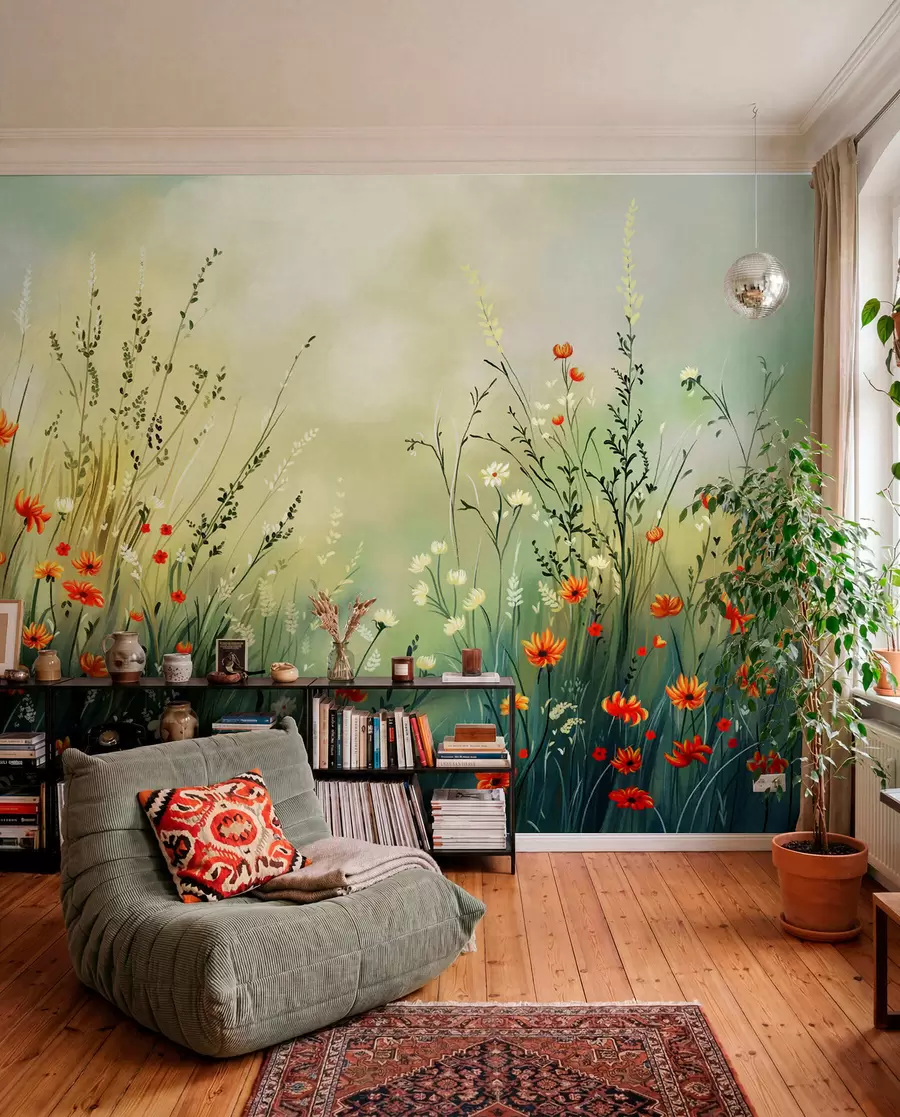 fototapet Flori și ierburi de câmp în stil pictural delicat w05015
