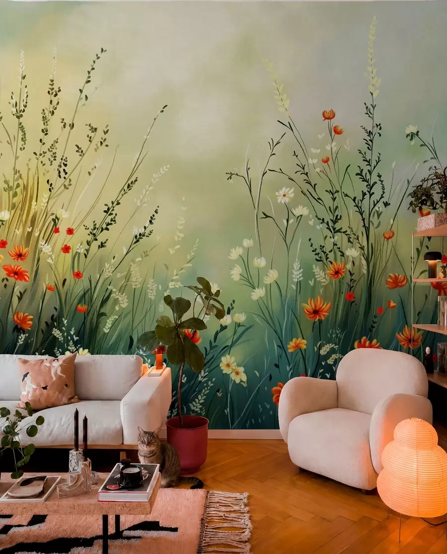 fototapet Flori și ierburi de câmp în stil pictural delicat w05015