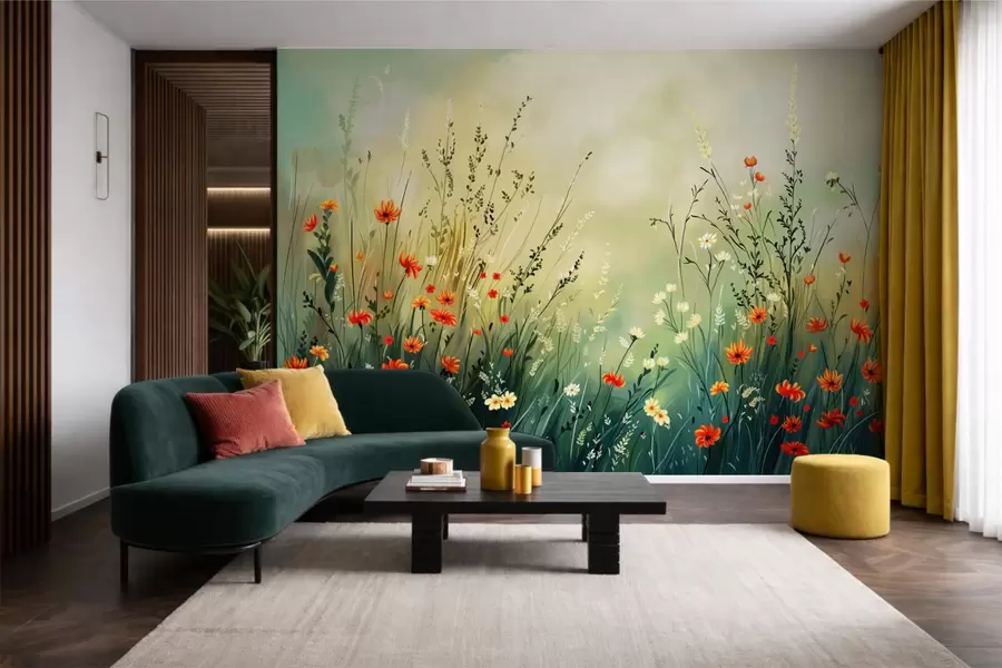 fototapet Flori și ierburi de câmp în stil pictural delicat w05015
