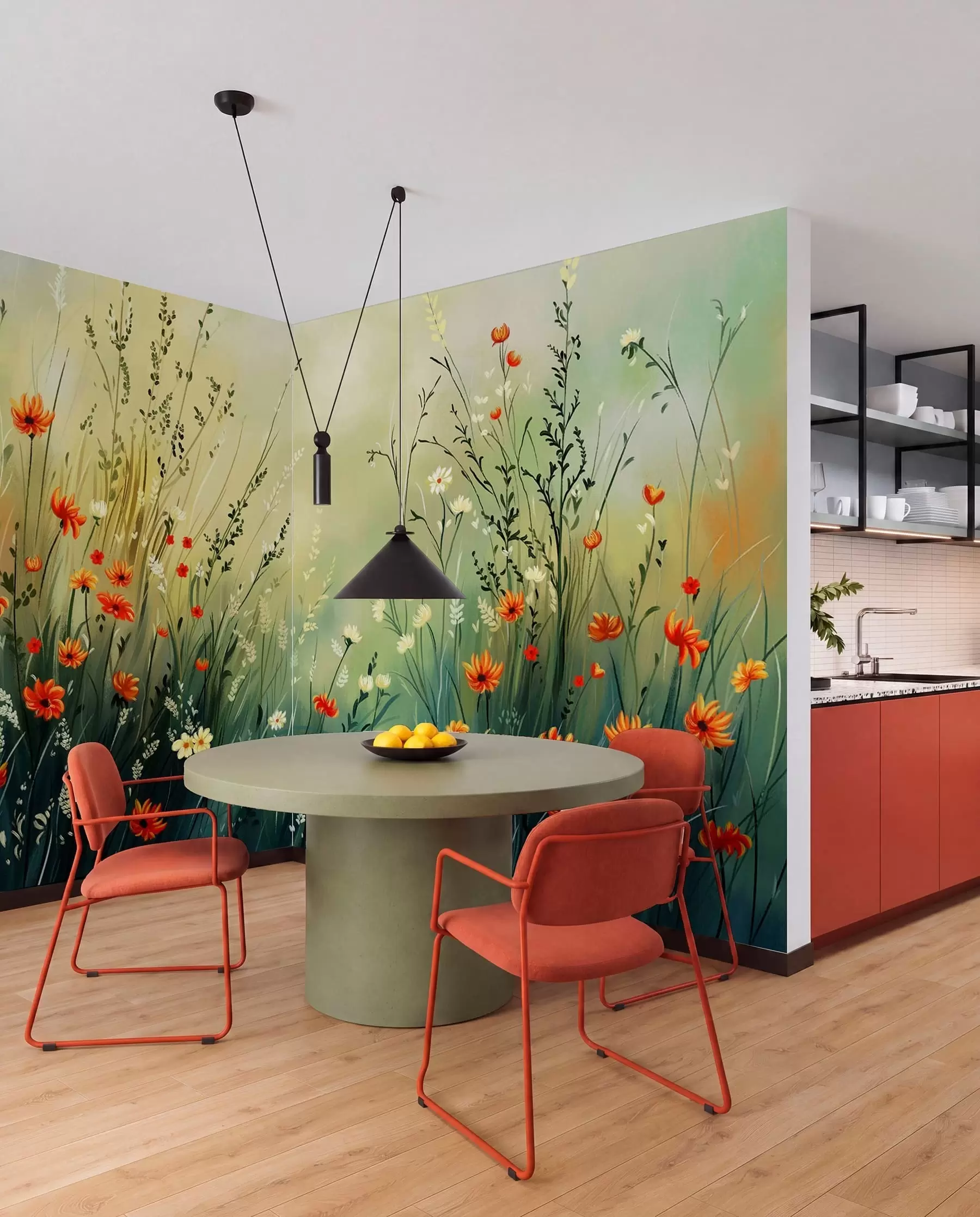 fototapet Flori și ierburi de câmp în stil pictural delicat w05015