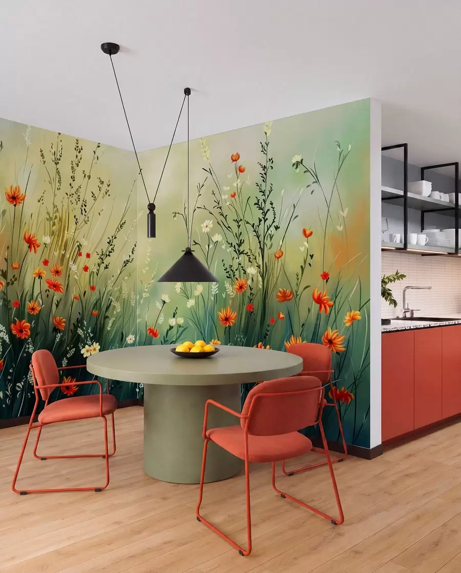 fototapet Flori și ierburi de câmp în stil pictural delicat w05015